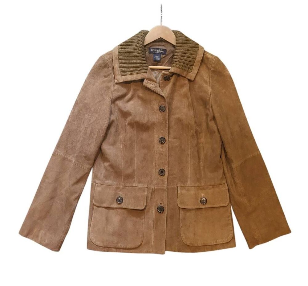 Brooks Brothers Jacket Women's 8 Brown Suede Leather Soft Button Barn Fall
